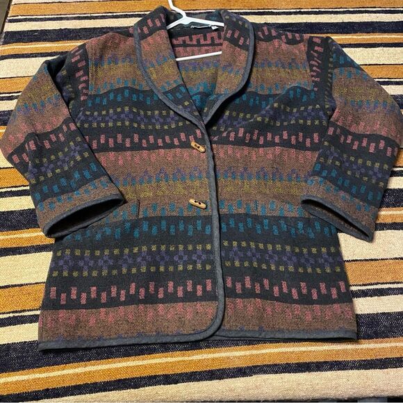 David Brooks Coat Jacket Blazer Wool blend Vintage Geometric Square Western - Picture 1 of 7